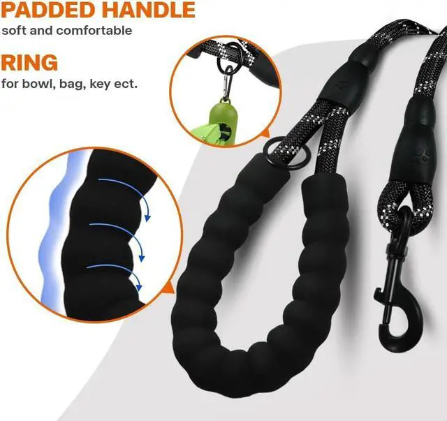 Alt view image 4 of 6 - Taglory Rope Dog Leash for Medium Large Dogs, 6 FT Padded Handle, Black | Climbing Rope for Strong Pullers, Reflective for Night Walks and Training, Comfortable Grip, Anti-tangle Swivel Clip 1/2 inch