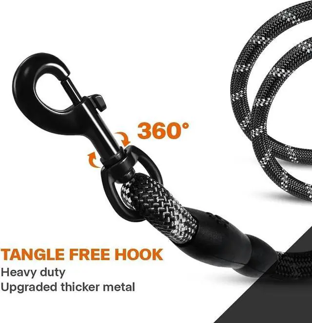 Alt view image 6 of 6 - Taglory Rope Dog Leash for Medium Large Dogs, 6 FT Padded Handle, Black | Climbing Rope for Strong Pullers, Reflective for Night Walks and Training, Comfortable Grip, Anti-tangle Swivel Clip 1/2 inch