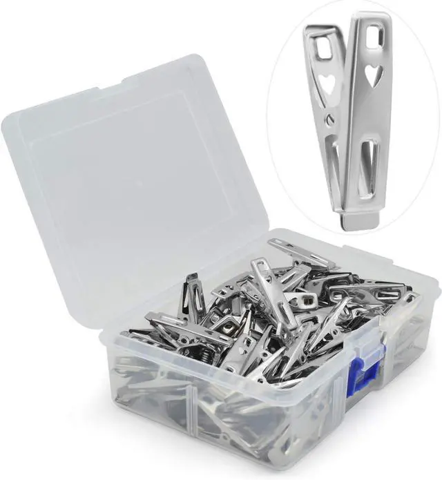 Main image of 60 PCS Strong Stainless Steel Clothes Pins Metal Laundry Clips with Storage Box for Clothes Sock Food Sealing Photos