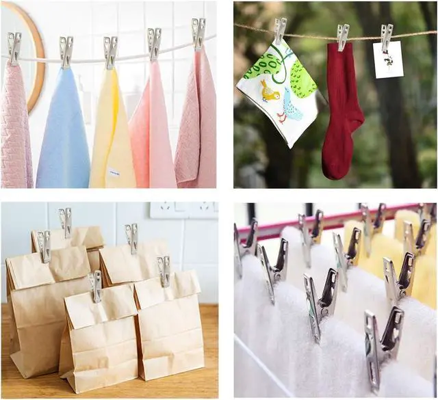 Alt view image 6 of 7 - 60 PCS Strong Stainless Steel Clothes Pins Metal Laundry Clips with Storage Box for Clothes Sock Food Sealing Photos