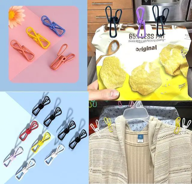 Alt view image 5 of 7 - 2 Inch Chip Clips White,Steel Clothes Pins Utility PVC-Coated Steel Clips for Food Package Chips Bag Parper (20, White)