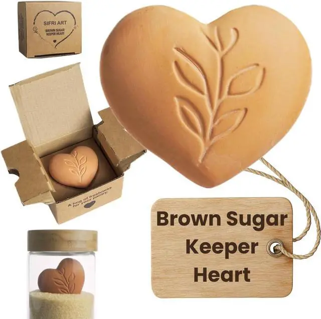 Main image of Sifri Brown Sugar Keeper 3D Terracotta Clay Softener, Unique Moisture Holder for Baking Essentials Like Cookies, Marshmallows, Herbs (1, Heart)