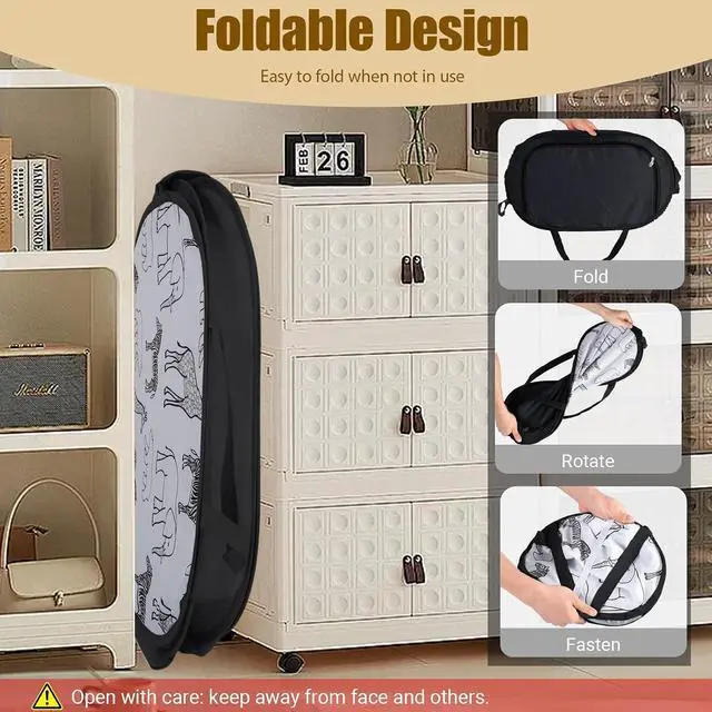 Alt view image 5 of 7 - Stuffed Animal Storage Basket with Zipper Lid -Collapsible Toy Basket Black | Animal Print Toy Basket Bin, Foldable, Lightweight, Sturdy Fabric, Easy-Carry Handles, for Kids Room, Nursery, Playroom