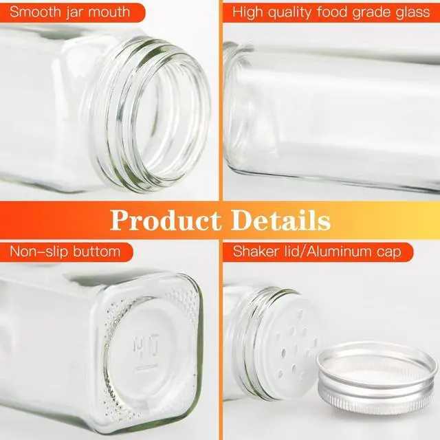 Alt view image 5 of 7 - DkOvn 6pcs Glass Spice Jars, 4oz Empty Spice Jars | with Metal Caps, Labels, Shaker Lids, Collapsible Funnel, Chalk Pen, Seasoning Organizer for Spice Rack
