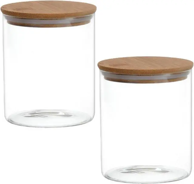 Main image of VASANA 2PCS 200ML/6.7oz Glass Storage Jars Glass Storage Containers Food Canister with Bamboo Lid For Serving Tea Sugar Candy Cookie Household Container