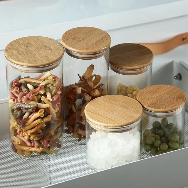 Alt view image 7 of 7 - VASANA 2PCS 200ML/6.7oz Glass Storage Jars Glass Storage Containers Food Canister with Bamboo Lid For Serving Tea Sugar Candy Cookie Household Container