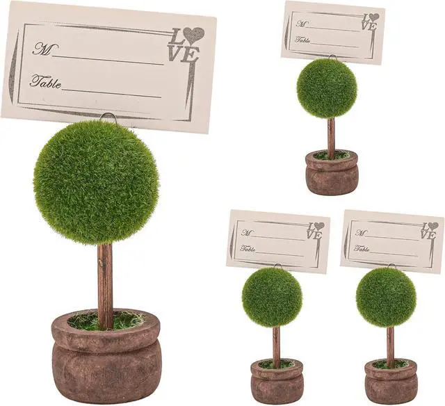 Main image of 4-Pieces Topiary Place Card Holders, Artificial Plant Memo Clips - Wedding Seating Card Holders, Table Number Stands, Business Card Displays