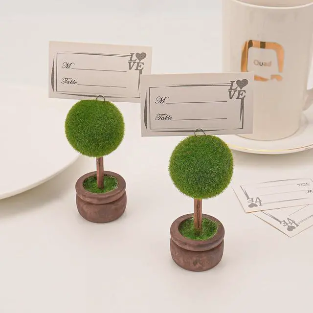 Alt view image 2 of 6 - 4-Pieces Topiary Place Card Holders, Artificial Plant Memo Clips - Wedding Seating Card Holders, Table Number Stands, Business Card Displays