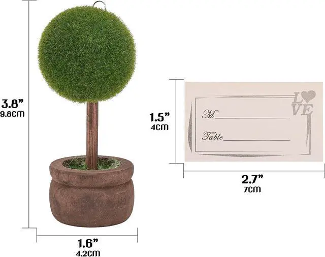 Alt view image 3 of 6 - 4-Pieces Topiary Place Card Holders, Artificial Plant Memo Clips - Wedding Seating Card Holders, Table Number Stands, Business Card Displays
