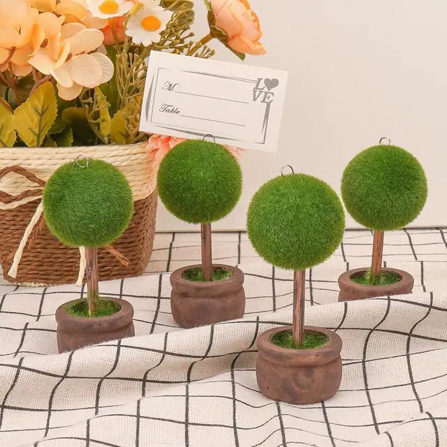 Alt view image 5 of 6 - 4-Pieces Topiary Place Card Holders, Artificial Plant Memo Clips - Wedding Seating Card Holders, Table Number Stands, Business Card Displays