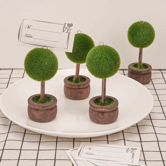 Alt view image 6 of 6 - 4-Pieces Topiary Place Card Holders, Artificial Plant Memo Clips - Wedding Seating Card Holders, Table Number Stands, Business Card Displays