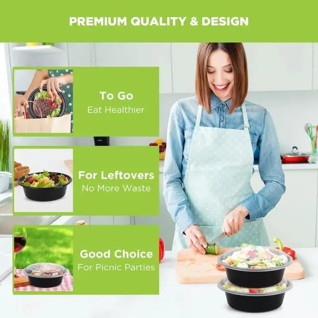 Alt view image 3 of 6 - WGCC Meal Prep Containers with Lids - 10Pack 32oz Meal Prep Bowls, Disposable Food Prep Containers, Round To Go Containers with Lids, BPA-Free, Freezer & Dishwasher Safe