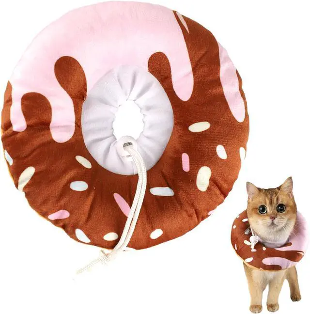 Main image of Cat Cone Collar Soft, Plush Pillow Cute Donut Lightweight Adjustable Neck Cone for Cats Kittens After Surgery, M