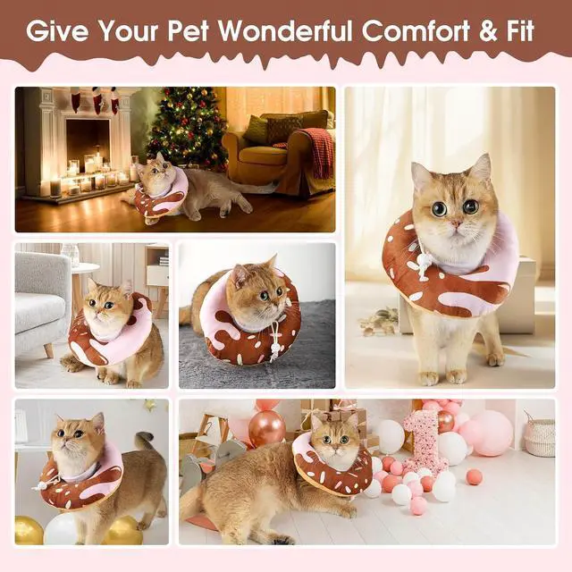 Alt view image 3 of 7 - Cat Cone Collar Soft, Plush Pillow Cute Donut Lightweight Adjustable Neck Cone for Cats Kittens After Surgery, M