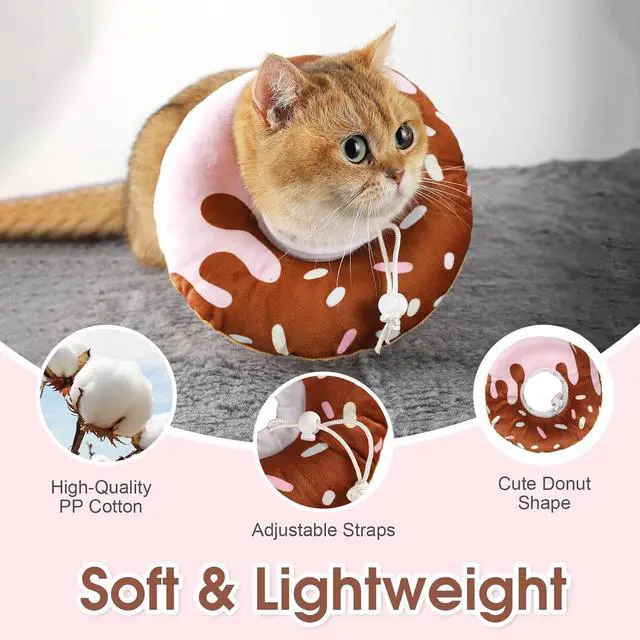 Alt view image 4 of 7 - Cat Cone Collar Soft, Plush Pillow Cute Donut Lightweight Adjustable Neck Cone for Cats Kittens After Surgery, M