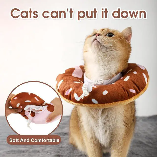 Alt view image 5 of 7 - Cat Cone Collar Soft, Plush Pillow Cute Donut Lightweight Adjustable Neck Cone for Cats Kittens After Surgery, M