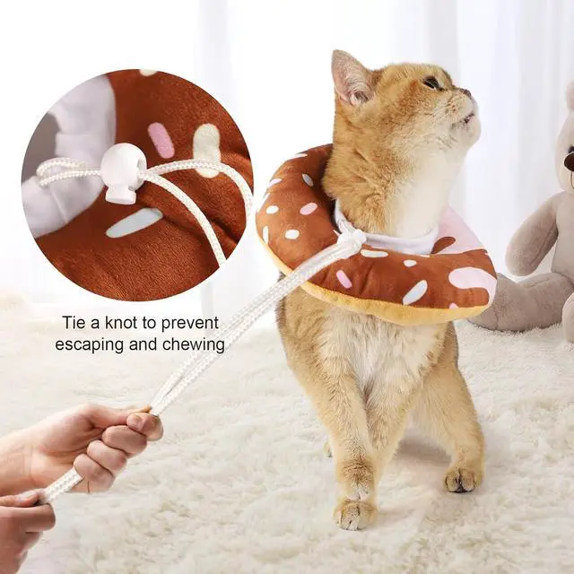 Alt view image 6 of 7 - Cat Cone Collar Soft, Plush Pillow Cute Donut Lightweight Adjustable Neck Cone for Cats Kittens After Surgery, M