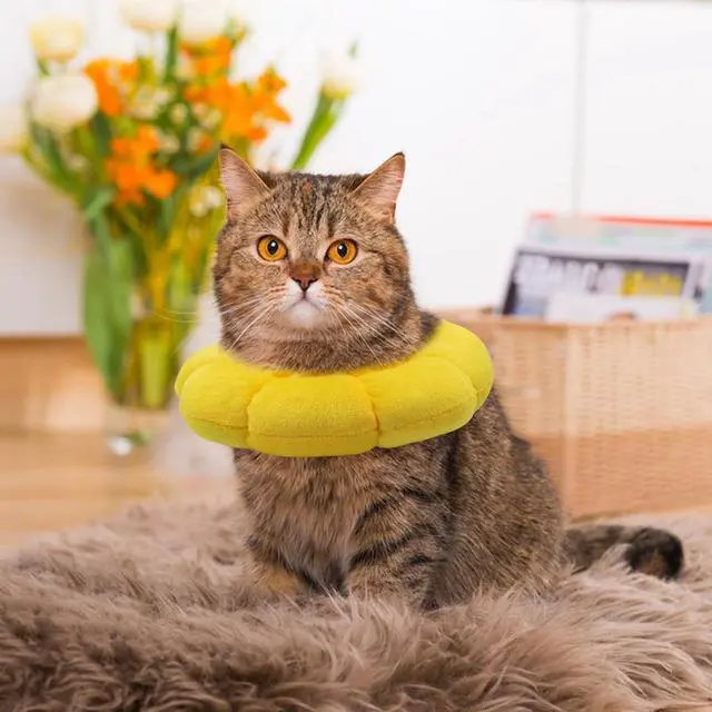 Alt view image 4 of 6 - Sunflower Cat Recovery Cone, Adjustable Pet Elizabethan Collar for Cats &Puppy, Soft Cone for Cats After Surgery to Stop Licking, Cat Neck Pillow for Sleeping, Easy to Clean (Yellow, S)