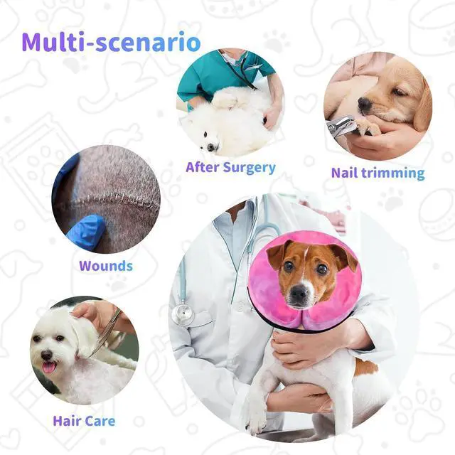 Alt view image 4 of 7 - Dog Cone, Y-blue Dog Cone Collar Inflatable Puppy Neck Collar(Rose Purple, XL)