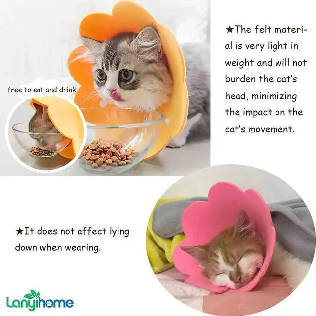 Alt view image 2 of 6 - Adjustable Cat Recovery Collar - Cute Flower Neck Cones After Surgery, Set of 2, Surgery Recovery Elizabethan Collars for Kitten and Cats S Size (2 pcs)