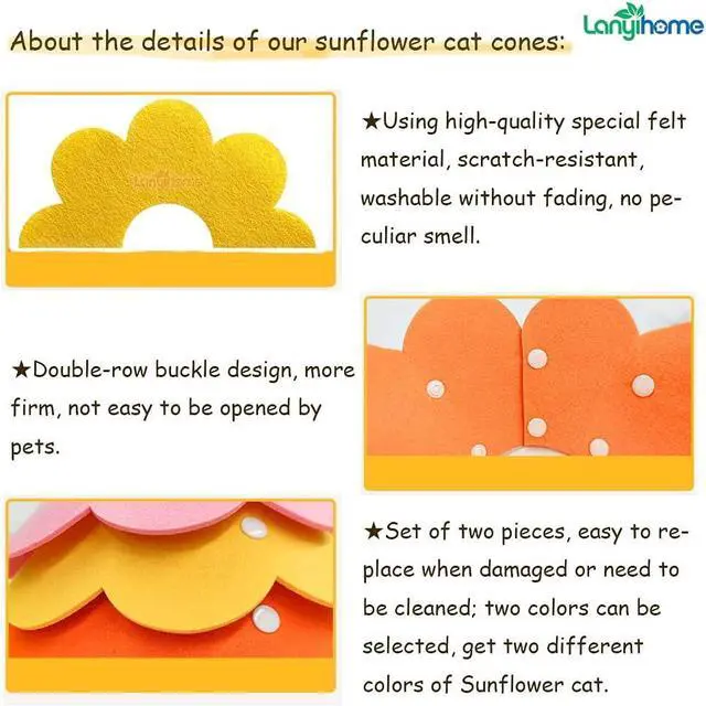 Alt view image 4 of 6 - Adjustable Cat Recovery Collar - Cute Flower Neck Cones After Surgery, Set of 2, Surgery Recovery Elizabethan Collars for Kitten and Cats S Size (2 pcs)