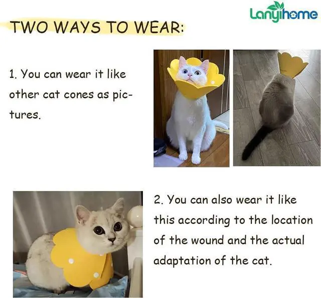 Alt view image 5 of 6 - Adjustable Cat Recovery Collar - Cute Flower Neck Cones After Surgery, Set of 2, Surgery Recovery Elizabethan Collars for Kitten and Cats S Size (2 pcs)