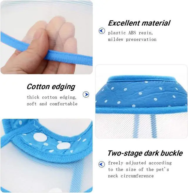 Alt view image 2 of 5 - Pet Cone Recovery Dog Cone Adjustable Dog Collar Clear Padded Collar with Breathable Soft Edge, Plastic Puppy Cone Protect The Neck Surgery Recovery, Designed for Cats and Puppies (Small, Blue)