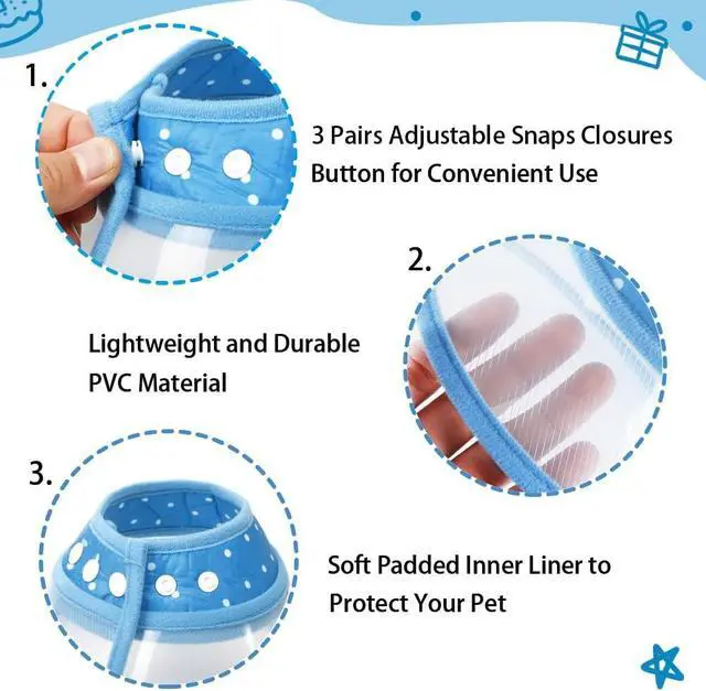 Alt view image 2 of 7 - Vivifying Dog Cones for Small Dogs, Adjustable 5.7-8in Pet Cone, Lightweight Recovery Elizabethan Collar for Cats, Puppies and Mini Dogs (Blue)