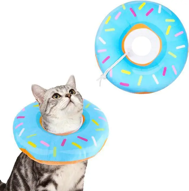 Main image of Cat Donut Collar, Soft Cute Kitten Collar Adjustable Kitten Recovery Cone After Surgery to Stop Licking Lightweight Easy to Clean Neck Elizabethan Cone for Cat Dog Pet (Size M)