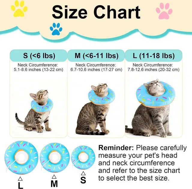 Alt view image 2 of 7 - Cat Donut Collar, Soft Cute Kitten Collar Adjustable Kitten Recovery Cone After Surgery to Stop Licking Lightweight Easy to Clean Neck Elizabethan Cone for Cat Dog Pet (Size M)