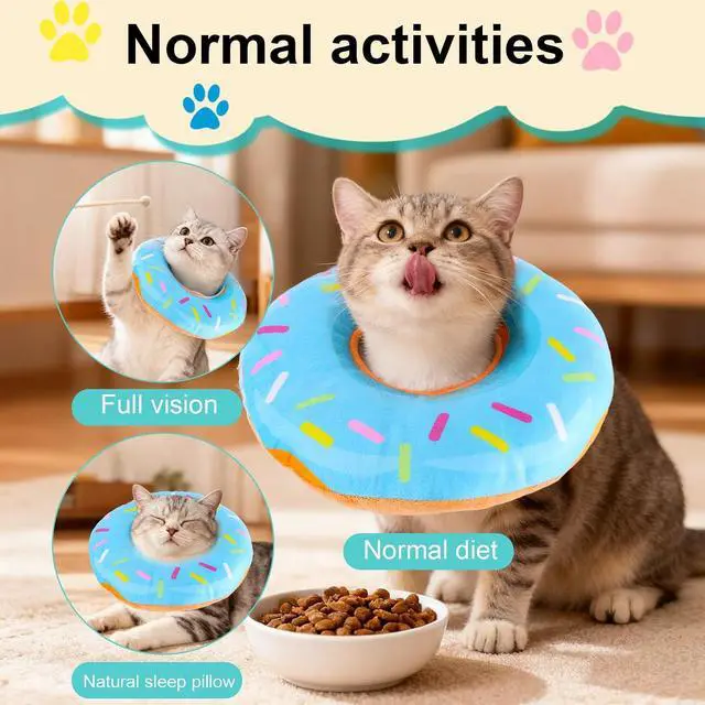 Alt view image 3 of 7 - Cat Donut Collar, Soft Cute Kitten Collar Adjustable Kitten Recovery Cone After Surgery to Stop Licking Lightweight Easy to Clean Neck Elizabethan Cone for Cat Dog Pet (Size M)