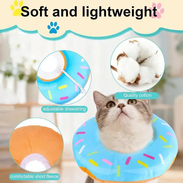 Alt view image 4 of 7 - Cat Donut Collar, Soft Cute Kitten Collar Adjustable Kitten Recovery Cone After Surgery to Stop Licking Lightweight Easy to Clean Neck Elizabethan Cone for Cat Dog Pet (Size M)