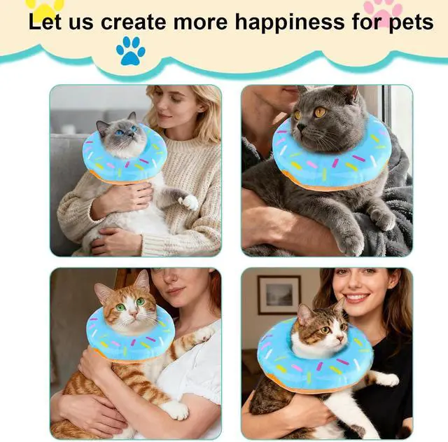 Alt view image 5 of 7 - Cat Donut Collar, Soft Cute Kitten Collar Adjustable Kitten Recovery Cone After Surgery to Stop Licking Lightweight Easy to Clean Neck Elizabethan Cone for Cat Dog Pet (Size M)