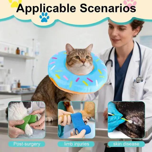 Alt view image 6 of 7 - Cat Donut Collar, Soft Cute Kitten Collar Adjustable Kitten Recovery Cone After Surgery to Stop Licking Lightweight Easy to Clean Neck Elizabethan Cone for Cat Dog Pet (Size M)