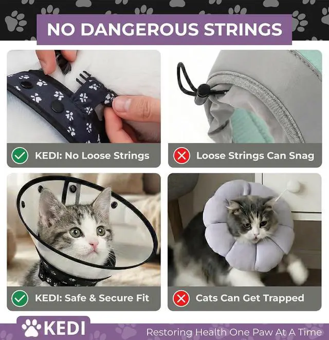 Alt view image 2 of 7 - Cat Cone Collar After Surgery to Stop Licking, Escape-Proof, Black Small | Soft Padded Neck, 180 Clear View, Quiet Button Closure, Adjustable Fit for Kittens and Adult Cats