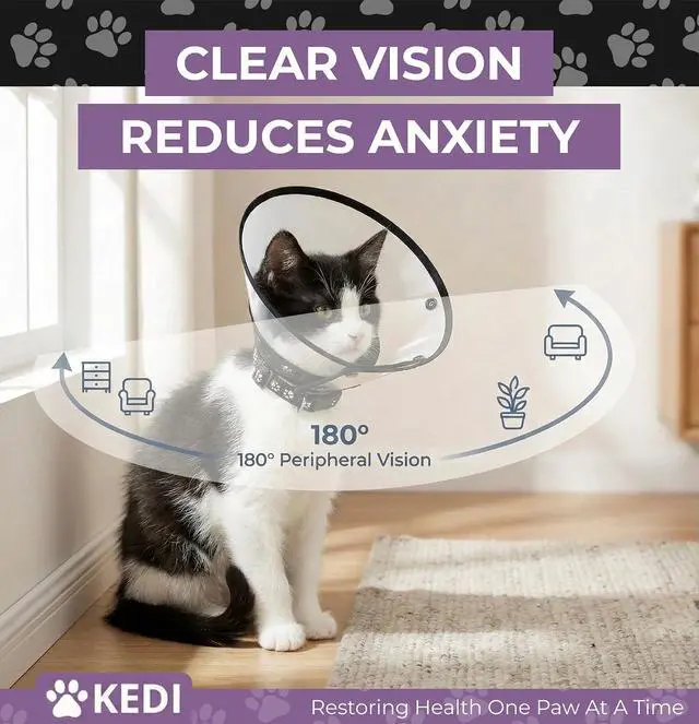Alt view image 5 of 7 - Cat Cone Collar After Surgery to Stop Licking, Escape-Proof, Black Small | Soft Padded Neck, 180 Clear View, Quiet Button Closure, Adjustable Fit for Kittens and Adult Cats