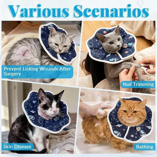 Alt view image 7 of 7 - Cat Cone Collar Adjustable, Protective Recovery Collar Soft, Cat Cone for Prevent Licking Wound After Surgery, Pet Neck Cone for Kitten CatsM