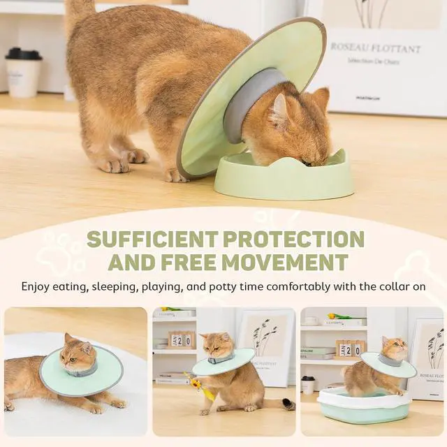 Alt view image 2 of 7 - Avont Lightweight Waterproof Foldable Cone, Soft E-Collar - S Green | Neck up to 10.6", Width 3". Foldable soft cone for cats & small dogs, stops licking, waterproof, easy clean