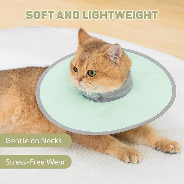 Alt view image 4 of 7 - Avont Lightweight Waterproof Foldable Cone, Soft E-Collar - S Green | Neck up to 10.6", Width 3". Foldable soft cone for cats & small dogs, stops licking, waterproof, easy clean