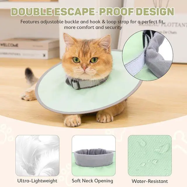 Alt view image 5 of 7 - Avont Lightweight Waterproof Foldable Cone, Soft E-Collar - S Green | Neck up to 10.6", Width 3". Foldable soft cone for cats & small dogs, stops licking, waterproof, easy clean
