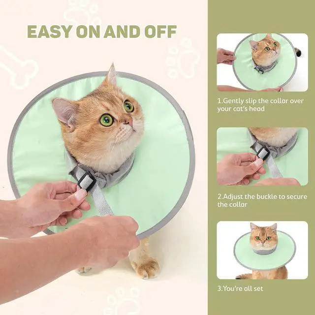 Alt view image 6 of 7 - Avont Lightweight Waterproof Foldable Cone, Soft E-Collar - S Green | Neck up to 10.6", Width 3". Foldable soft cone for cats & small dogs, stops licking, waterproof, easy clean