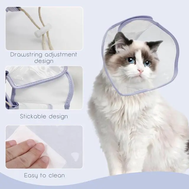 Alt view image 2 of 5 - Andiker Cat Cone Collar, Folding Adjustable Cat Recovery Collar with Drawstrings Lightweight Transparent Elizabeth Collar for Dogs and Cats Kittens to Stop Licking and Scratching (Purple, XS)