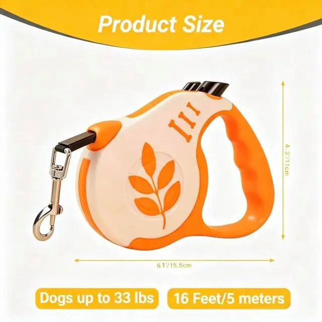 Alt view image 2 of 6 - Retractable Dog Leash with Non-Slip Handle, 16 FT Automatic Telescopic Tractor with Atuo Locking BottonDurable Pet Tape for Small and Medium-Sized Dogs Orange