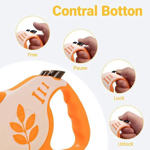 Alt view image 3 of 6 - Retractable Dog Leash with Non-Slip Handle, 16 FT Automatic Telescopic Tractor with Atuo Locking BottonDurable Pet Tape for Small and Medium-Sized Dogs Orange