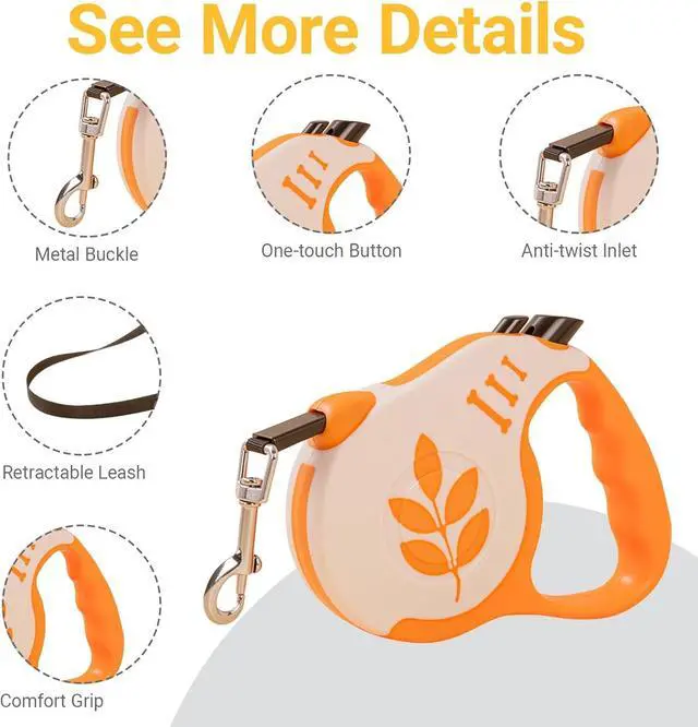 Alt view image 5 of 6 - Retractable Dog Leash with Non-Slip Handle, 16 FT Automatic Telescopic Tractor with Atuo Locking BottonDurable Pet Tape for Small and Medium-Sized Dogs Orange