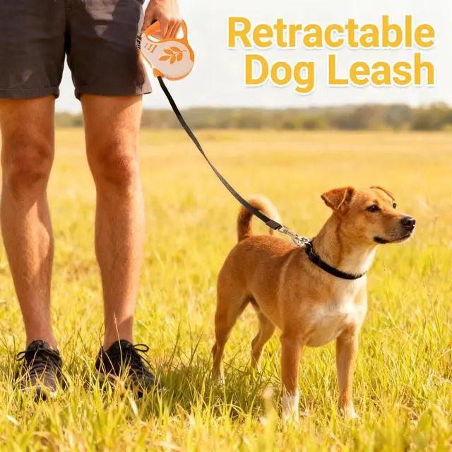Alt view image 6 of 6 - Retractable Dog Leash with Non-Slip Handle, 16 FT Automatic Telescopic Tractor with Atuo Locking BottonDurable Pet Tape for Small and Medium-Sized Dogs Orange