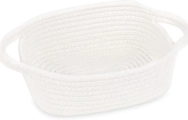 Main image of ABenkle Small Storage Basket, Mini Basket, Cute Tiny Cotton Rope Woven Baskets, Boho Decorative Toy Dog Cat Bin for Nursery, Bedroom, Spa, Empty Gift Baskets - XS, White