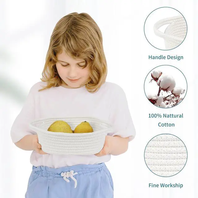 Alt view image 3 of 7 - ABenkle Small Storage Basket, Mini Basket, Cute Tiny Cotton Rope Woven Baskets, Boho Decorative Toy Dog Cat Bin for Nursery, Bedroom, Spa, Empty Gift Baskets - XS, White