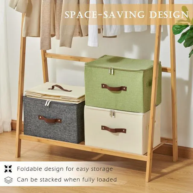 Alt view image 4 of 7 - Storage Bins with Zipper Lids Decorative Lidded Baskets Boxes | Clothes Container, Closet Shelf Organizer, Foldable Washable, Cotton Linen Fabric, w/ PU Leather Handles, Teal Blue, Small