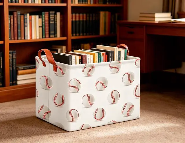Alt view image 3 of 6 - CLOCOR Rectangular Storage Basket,Collapsible Fabric Storage Container,Gift Basket(Baseball)